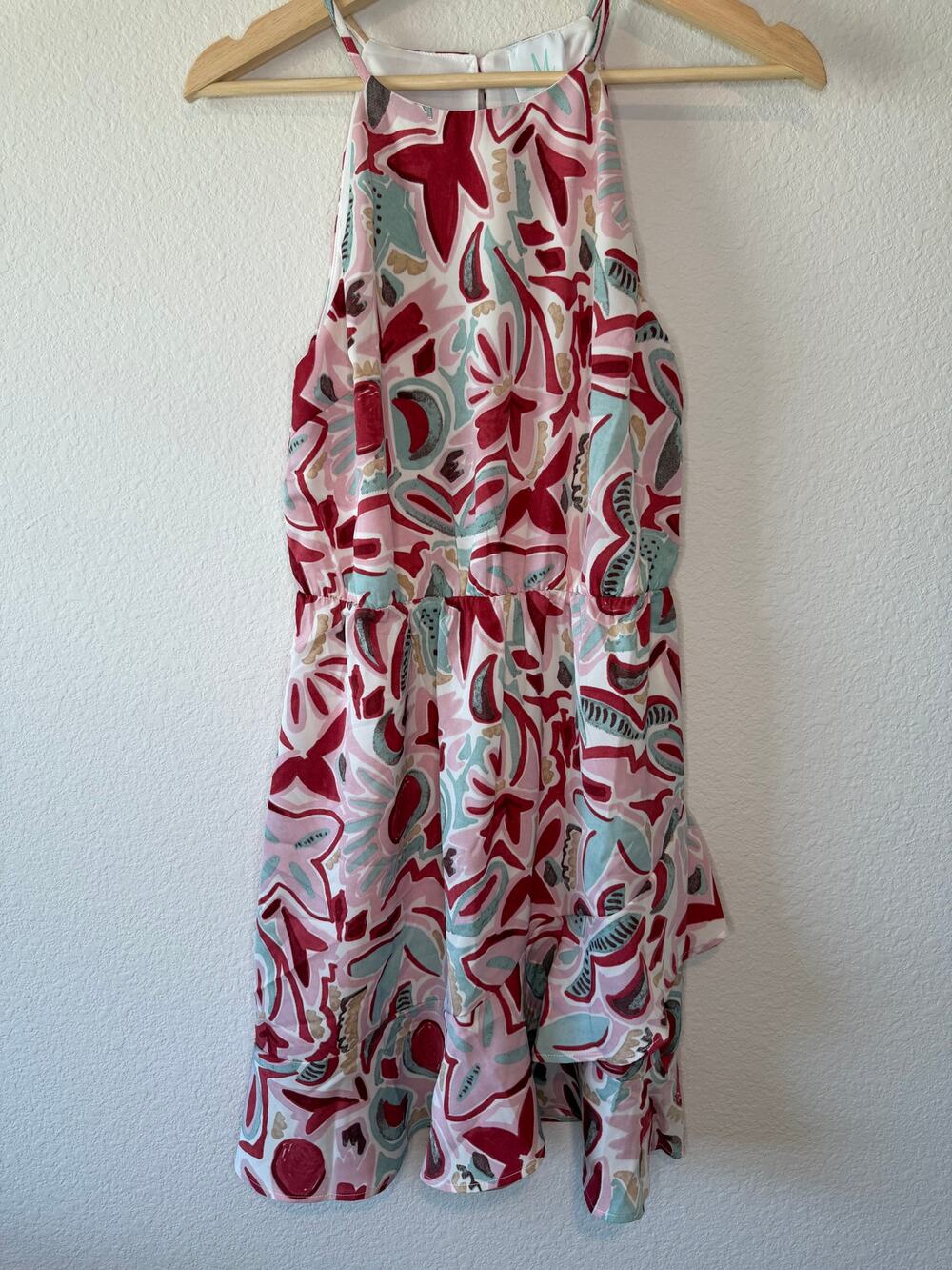 Shop the Mint NWT Abstract Floral Halter Neck Lined Ruffle Sundress  S